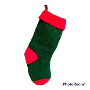 Vintage Handmade Crochet Christmas Stocking Holiday Decor